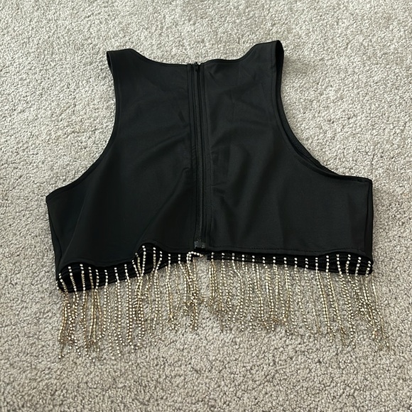 Fashion Noma size S Black top with rhinestone dangling - Picture 3 of 4